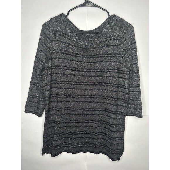 Worthington Women’s 3/4 Sleeve Sparkle Pull Over Sweater Black/Gray Size Medium - Picture 1 of 7